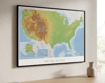 USA Topographic Map Print | United States Relief Wall Art | Rocky Mountains Poster