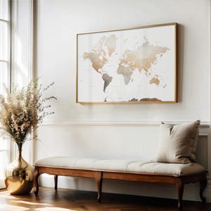 Erdtöne Aquarell Weltkarte in verschiedenen Größen und Rahmenoptionen oder Leinwand | Weltkarte Wandkunst