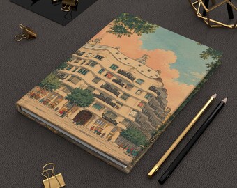 Barcelona Journal | Spain Travel Diary | Vintage Watercolor Hardback Notebook | Lined Writing Gift