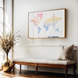 Watercolor Map of the World in different sizes and frame options or canvas | World Map wall art