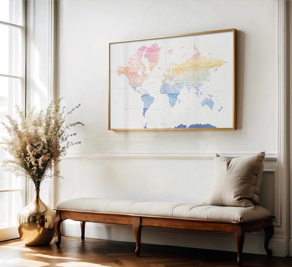 Watercolor World Map Etsy