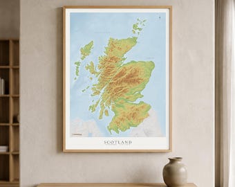 Scotland Relief Map Print | Detailed Topographic Wall Art of the Highlands | Scottish Travel Gift