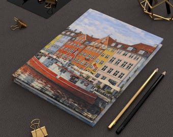 Copenhagen Journal | Denmark Travel Diary | Nyhavn Watercolor Hardback Notebook | Lined Writing Gift