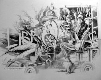 Work by Unique drawing, fantastic black and white, for decoration of a child's bedroom, playroom or as a gift. “Back to Future” theme