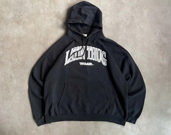 2000s Latin Thug Wear Washed Black Hoodie - 2XL