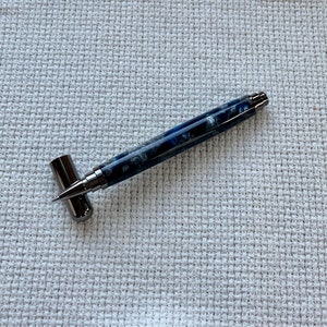 Deep blue acrylic with gunmetal trim fine point rollerball pen image 2