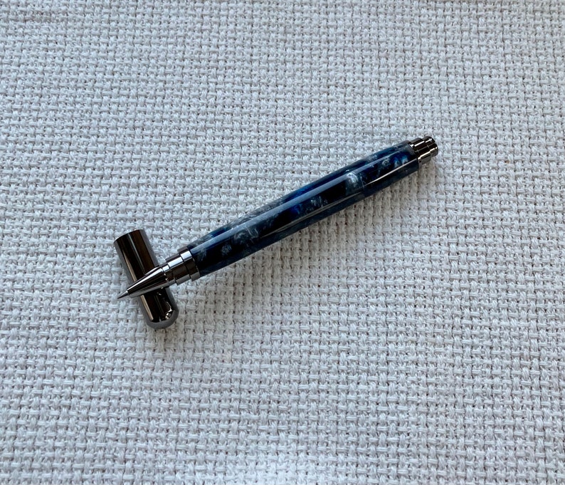 Deep blue acrylic with gunmetal trim fine point rollerball pen image 2