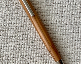 Olivewood slimline ballpoint pen with brushed satin trim