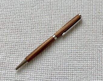 Zebrawood slimline ballpoint pen in brushed satin