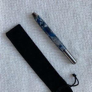 Deep blue acrylic with gunmetal trim fine point rollerball pen image 8