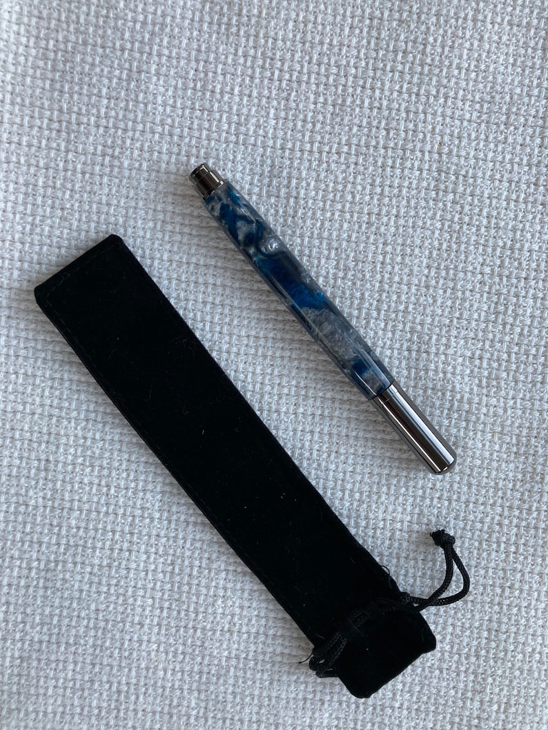 Deep blue acrylic with gunmetal trim fine point rollerball pen image 8
