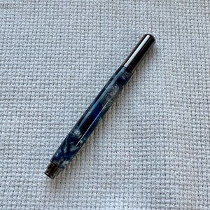 Deep blue acrylic with gunmetal trim fine point rollerball pen image 7
