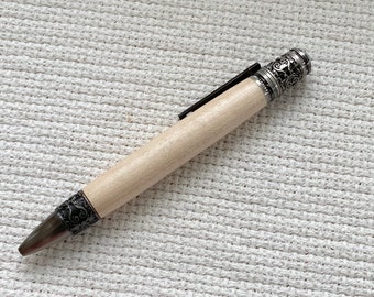 Ornate faux pearl ballpoint pen in American Maple