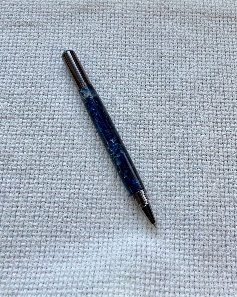 Deep blue acrylic with gunmetal trim fine point rollerball pen image 1