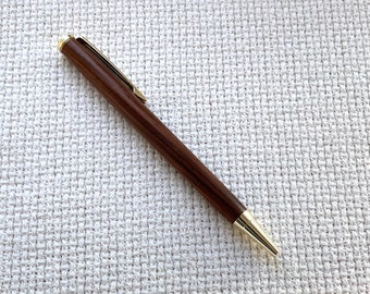 Rosewood slimline ballpoint pen without waistband in gold trim