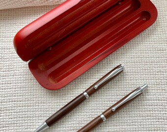 Pen and pencil set with Bolivian rosewood in red rosewood case