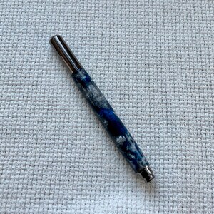 Deep blue acrylic with gunmetal trim fine point rollerball pen image 4