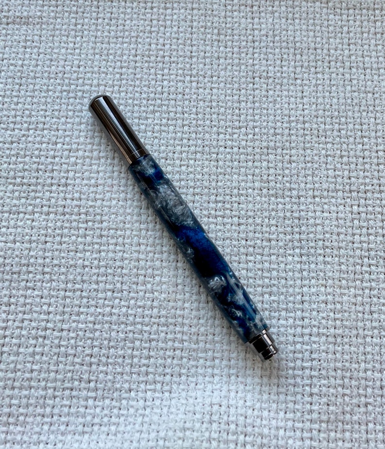 Deep blue acrylic with gunmetal trim fine point rollerball pen image 4