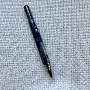 Deep blue acrylic with gunmetal trim fine point rollerball pen image 6