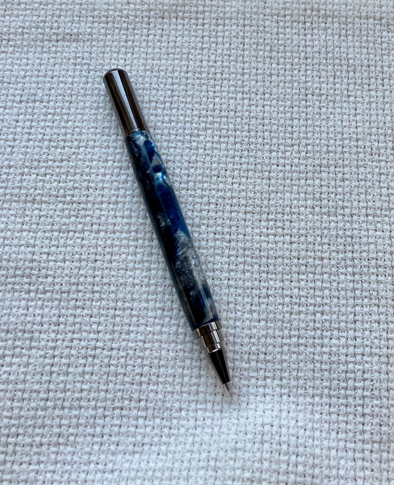 Deep blue acrylic with gunmetal trim fine point rollerball pen image 6