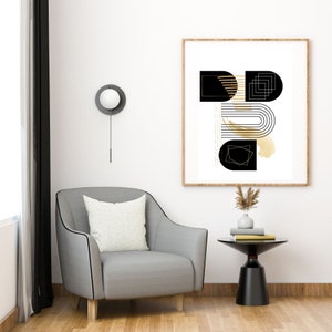 Deconstructed Wall Art Print, black, Gold and White Abstract, Digital Art Print, Wall Art Prints, Modern, Wall Art