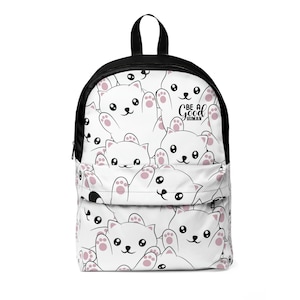 Süßer Kawaii Kitty Rucksack - schwarze Borte, entzückender Kitty Druck, Schultasche oder Reiserucksack, wasserdicht und stilvoll für den täglichen Gebrauch