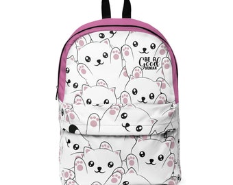 Kawaii backpack cute cats with pink trim for Ladies & Girls, perfect for School backpack, weekend backpack or travel backpack