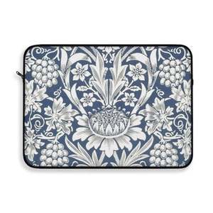 Funda para portátil para mujer Floral azul y blanco / Diseño de estampado Vintage William Morris