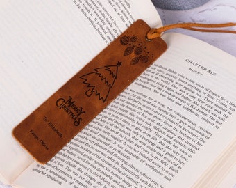 Personalized Cute Christmas Bookmark Gifts For Women, Leather Christmas Tree Bookmark,Aesthetic Christmas Gift For Teacher Readers Coworkers