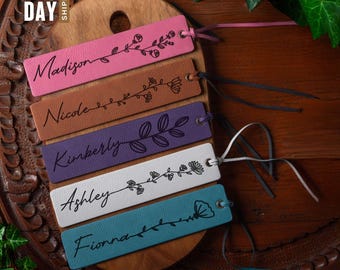 Personalized Faux Leather Bookmark: Floral Engraved Name, Veteran Gift
