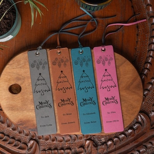 Christmas Gifts For Teacher, Personalized Cute Christmas Bookmark Gifts For Women, Leather Aesthetic Christmas Tree For Readers Coworkers