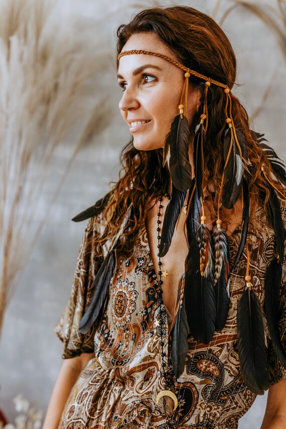 Elegant Black and Brown Feather Headband Art Deco Style Black Feather Headband | Buy Carnival Feather  main image 2