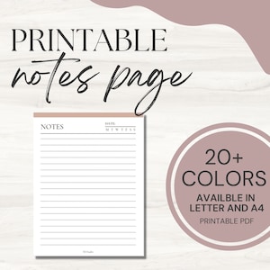 Printable Notes Page | Downloadable Template | List | Organization  | To Do