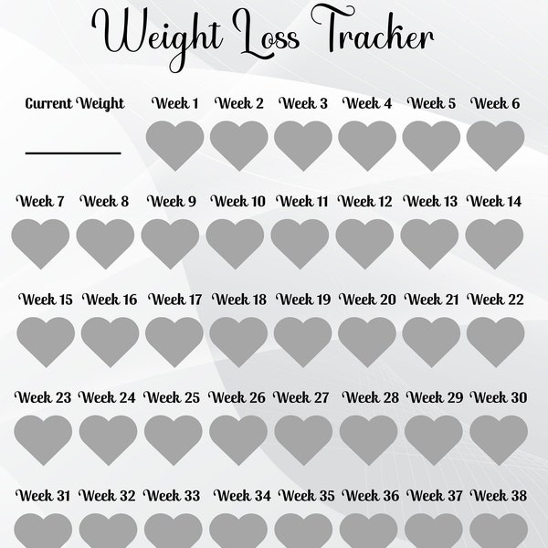 Minimalist printable 52 week weight loss tracker, A4 weight loss chart printable, grey monochrome printable 1 page weight loss tracker