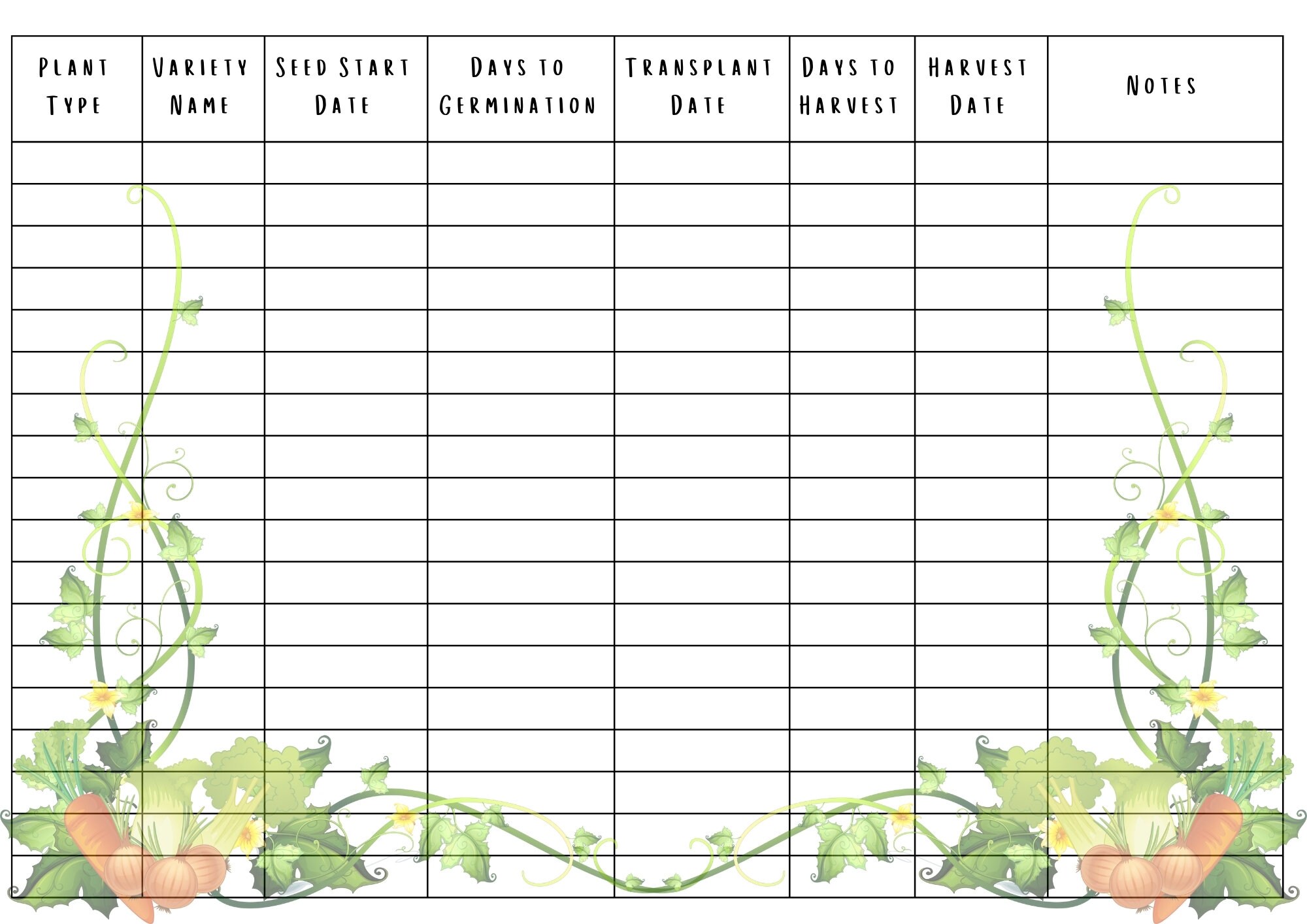 Digital Vegetable Seed Tracker, Printable Seed Sowing Sheet, Printable