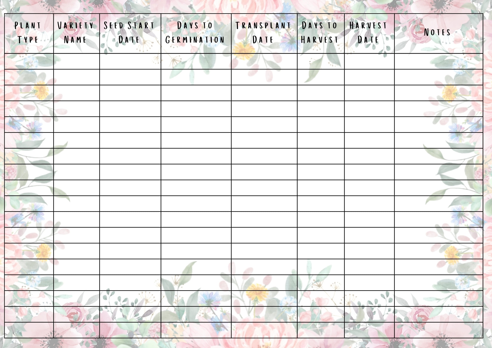 Floral Digital Seed Tracker, Printable Seed Sowing Sheet, Printable ...