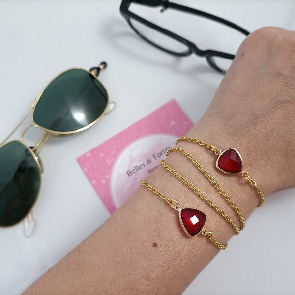 Chaîne de lunette femme acier inoxydable tendance - artisanat français fait main - bijou réversible bracelet rouge - cadeau pour elle