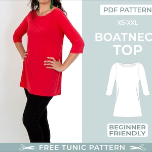 Boatneck Top Sewing Pattern. Digital PDF Sewing Pattern with Tutorial | XS-XXL | Easy Beginner-Friendly Sewing Pattern. Instant Download