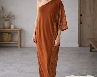 Everyday Draped Maxi Dress Sewing Pattern PDF | Easy Beginner Stretch Dress | Off-Shoulder A-Line Dress XS–3XL