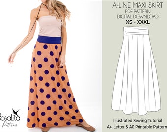 Maxi A-line Skirt Pattern. Digital PDF Sewing Pattern with Tutorial | A-Line |XS-XXXL| Easy Beginner-Friendly Sewing Pattern.