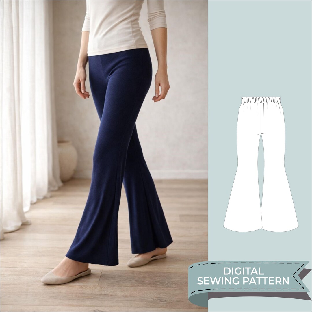 Flared Pants Sewing Pattern PDF | Easy Beginner Elastic Waist Pants ...