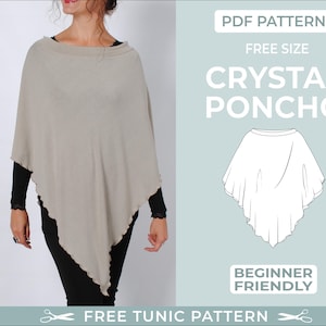 Crystal Poncho Digital PDF Sewing Pattern with Tutorial | FREE SIZE | Easy Beginner-Friendly Sewing Pattern. Instant Download