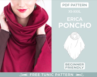 Poncho Sewing Pattern FREE SIZE Easy Beginner friendly Sewing Pattern