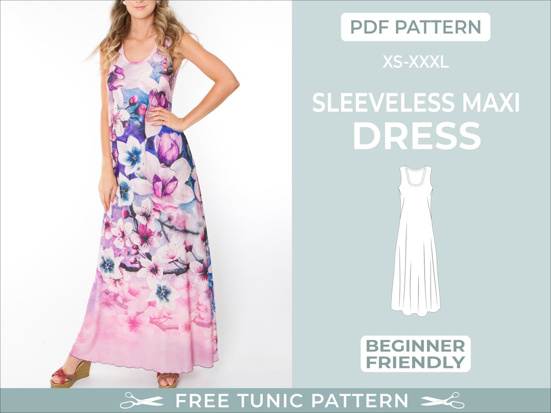 Sleeveless Maxi Dress Sewing Pattern XSXXXL Easy Beginner Sewing — free download