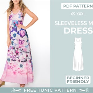 Sleeveless Maxi Dress Sewing Pattern |XS-XXXL| Easy Beginner Sewing Pattern Bridesmaid Dress Pattern. Mother of the Bride Summer Dress