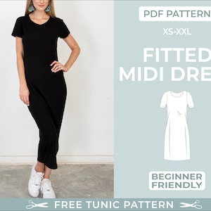 Fitted Midi Dress Sewing Pattern |XS-XXL| Easy Beginner-Friendly Sewing Pattern. Bridesmaid Dress Pattern. Easy Summer Midi Dress Pattern