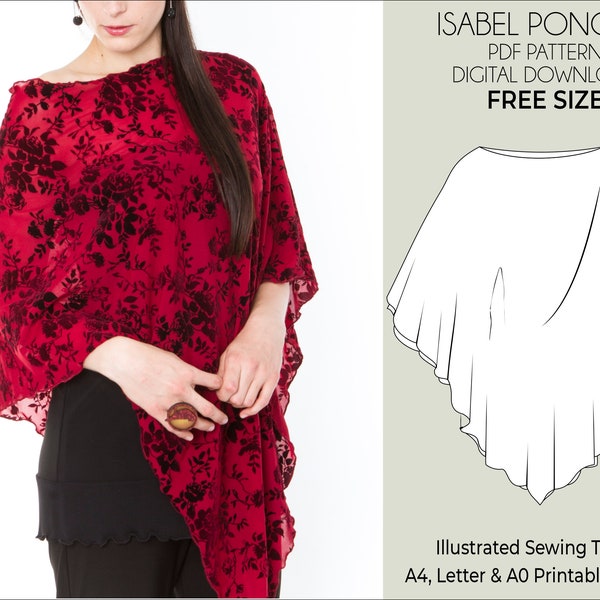 Isabel Poncho Digital PDF Sewing Pattern with Tutorial | FREE SIZE | Easy Beginner-Friendly Sewing Pattern. Wedding. Instant Download