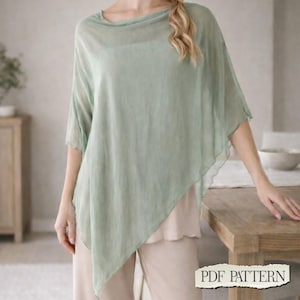 Easy Poncho Sewing Pattern PDF | Free Size Beginner Poncho Pattern | Simple Draped Poncho XS–3XL