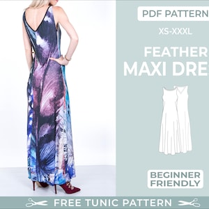 Sleeveless Maxi Dress Sewing Pattern |XS-XXXL | Round front neckline V-Neck back| Beginner-Friendly. Bridesmaid Easy Summer Dress Pattern