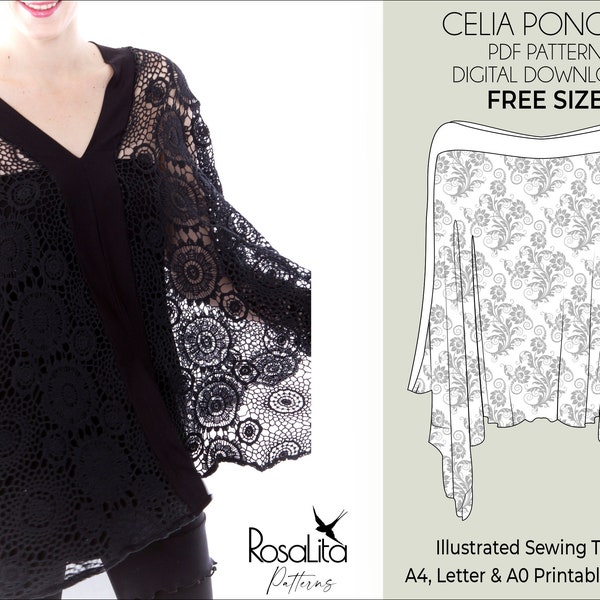 Celia Poncho Digital PDF Sewing Pattern with Tutorial | FREE SIZE | Easy Beginner-Friendly Sewing Pattern. Wedding. Instant Download